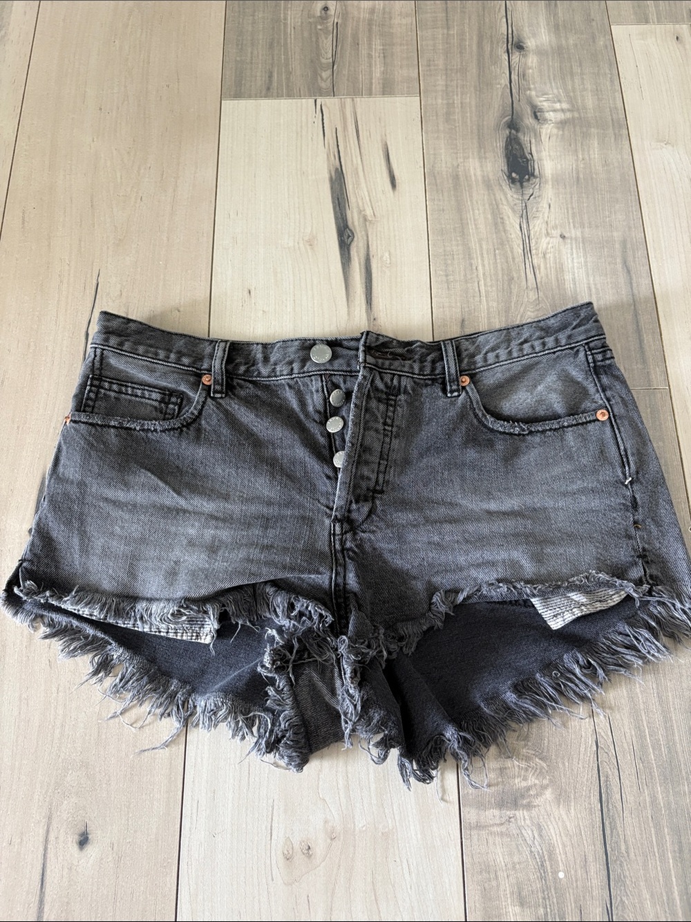 We the Free by Free People - size 29 Washed Black Distressed Denim Shorts